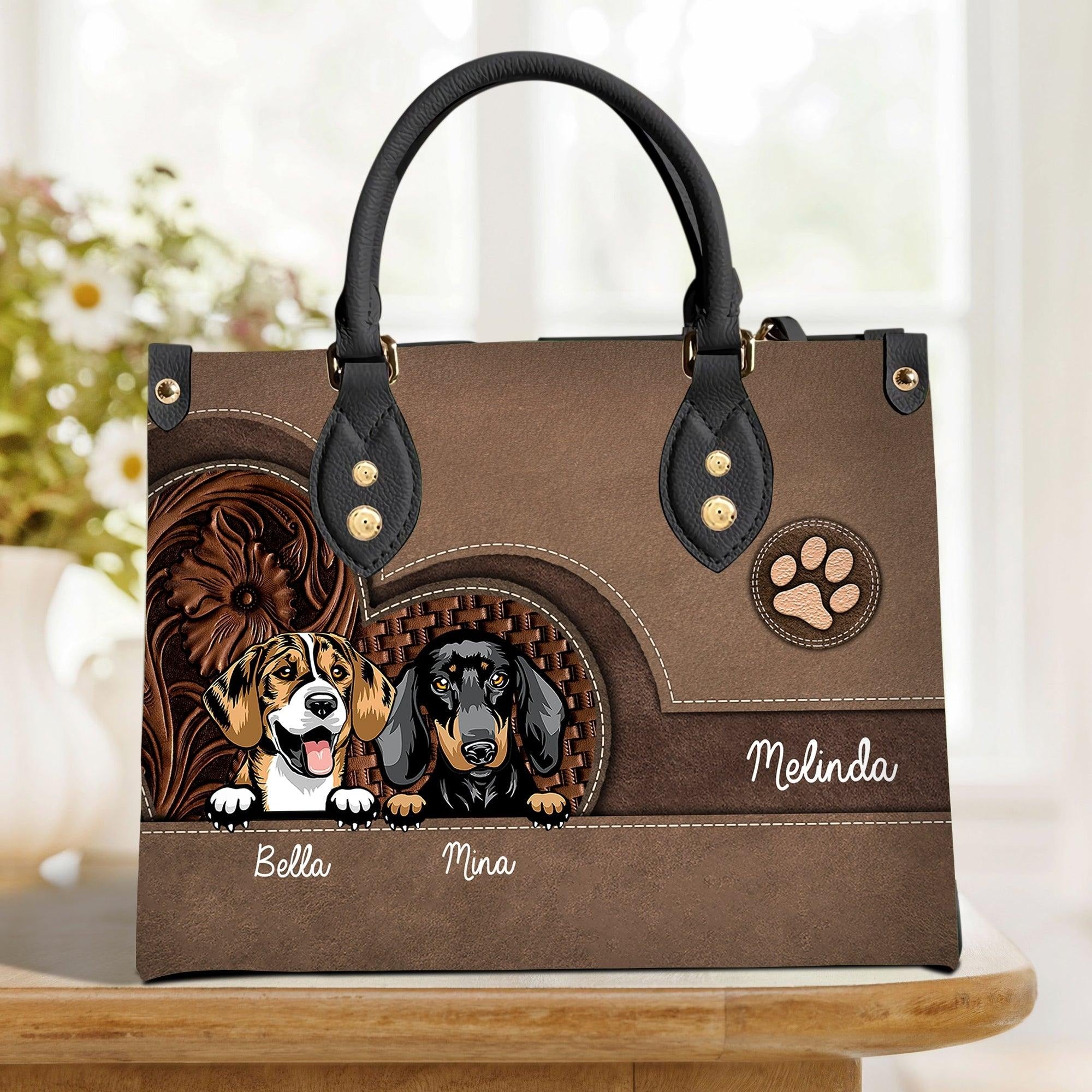 Dog Personalized Leather Handbag, Personalized Gift for Dog Lovers, Dog Dad, Dog Mom