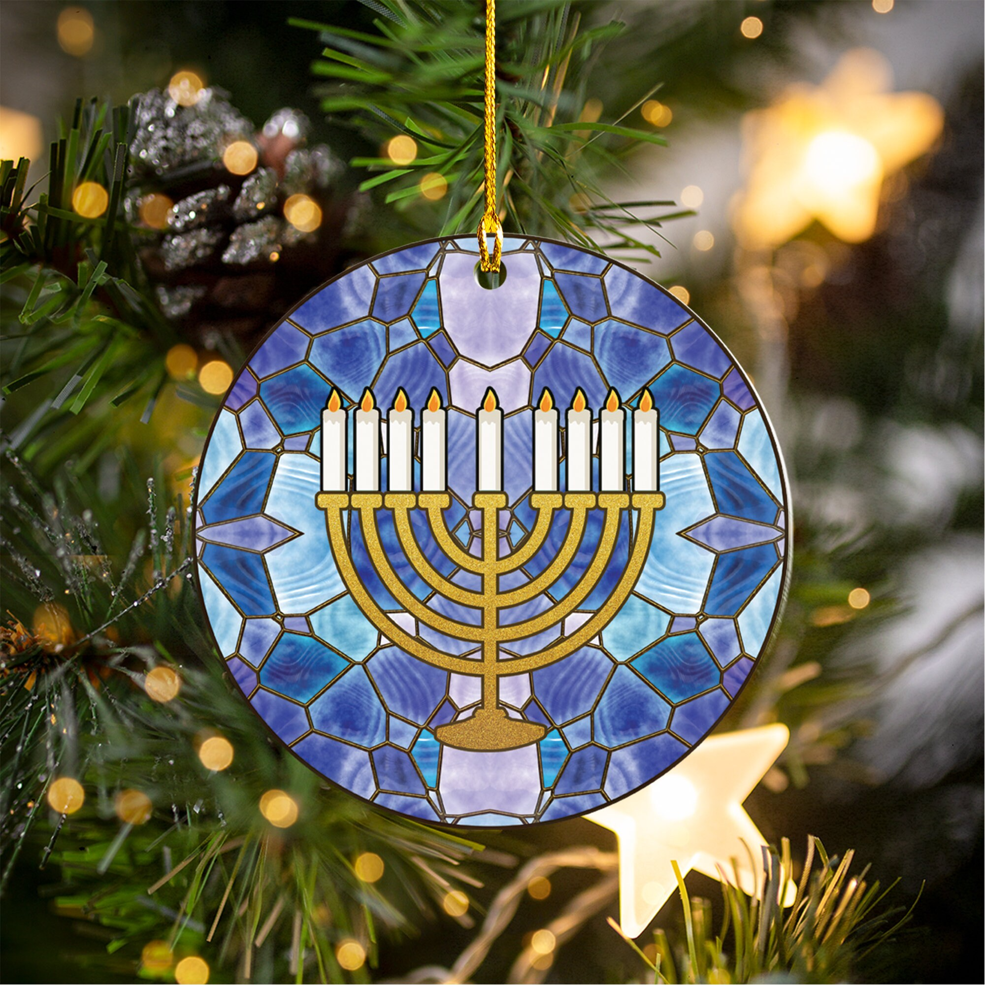 Acrylic Menorah and Star of David for Hanukkah Tree - Custom Shaped Acrylic Ornament - Interfaith Family Gift Ideas, Jewish and Christian Family Decorations