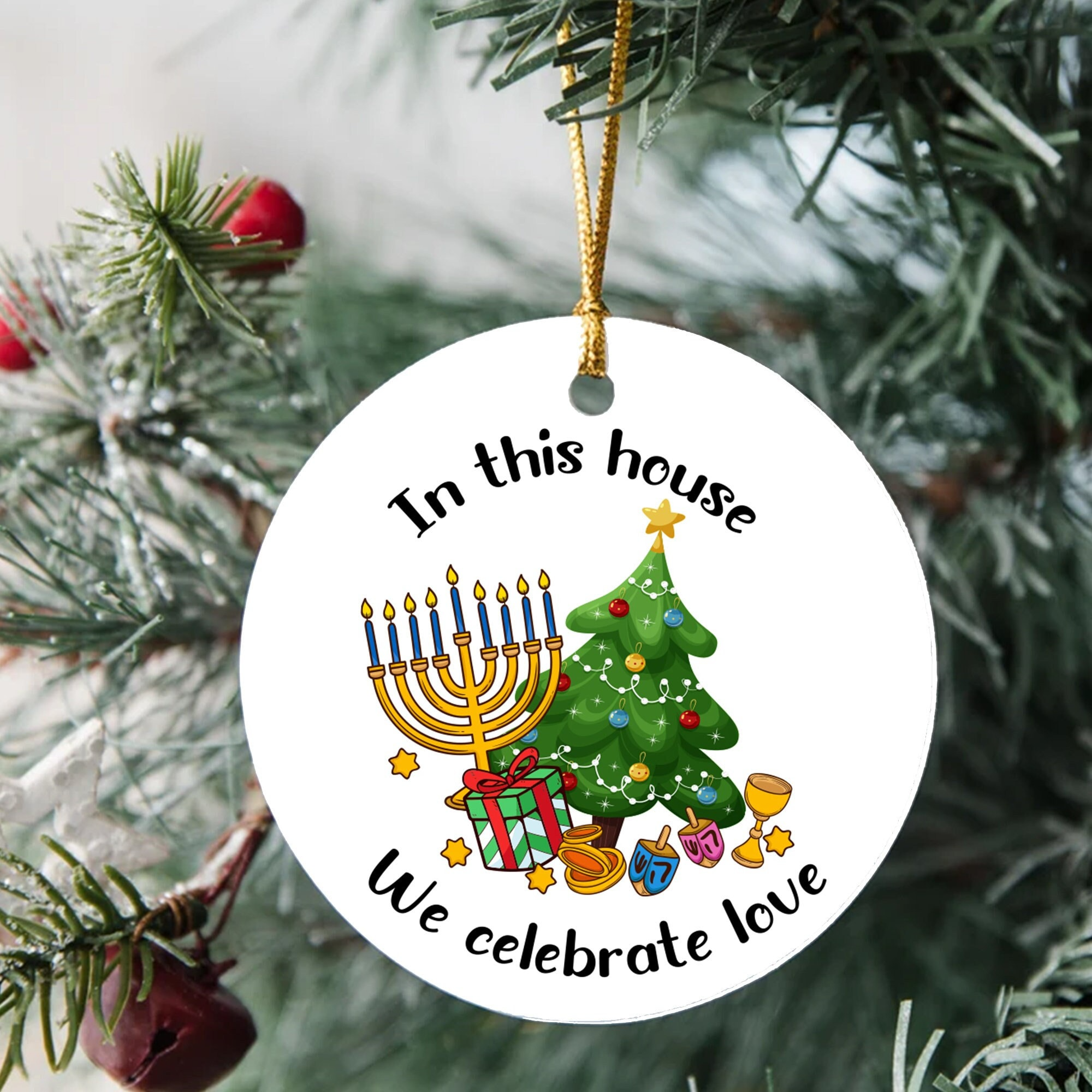 Hanukkah Ceramic Ornament - Interfaith Family Gift Ideas, Jewish and Christian Family Decorations