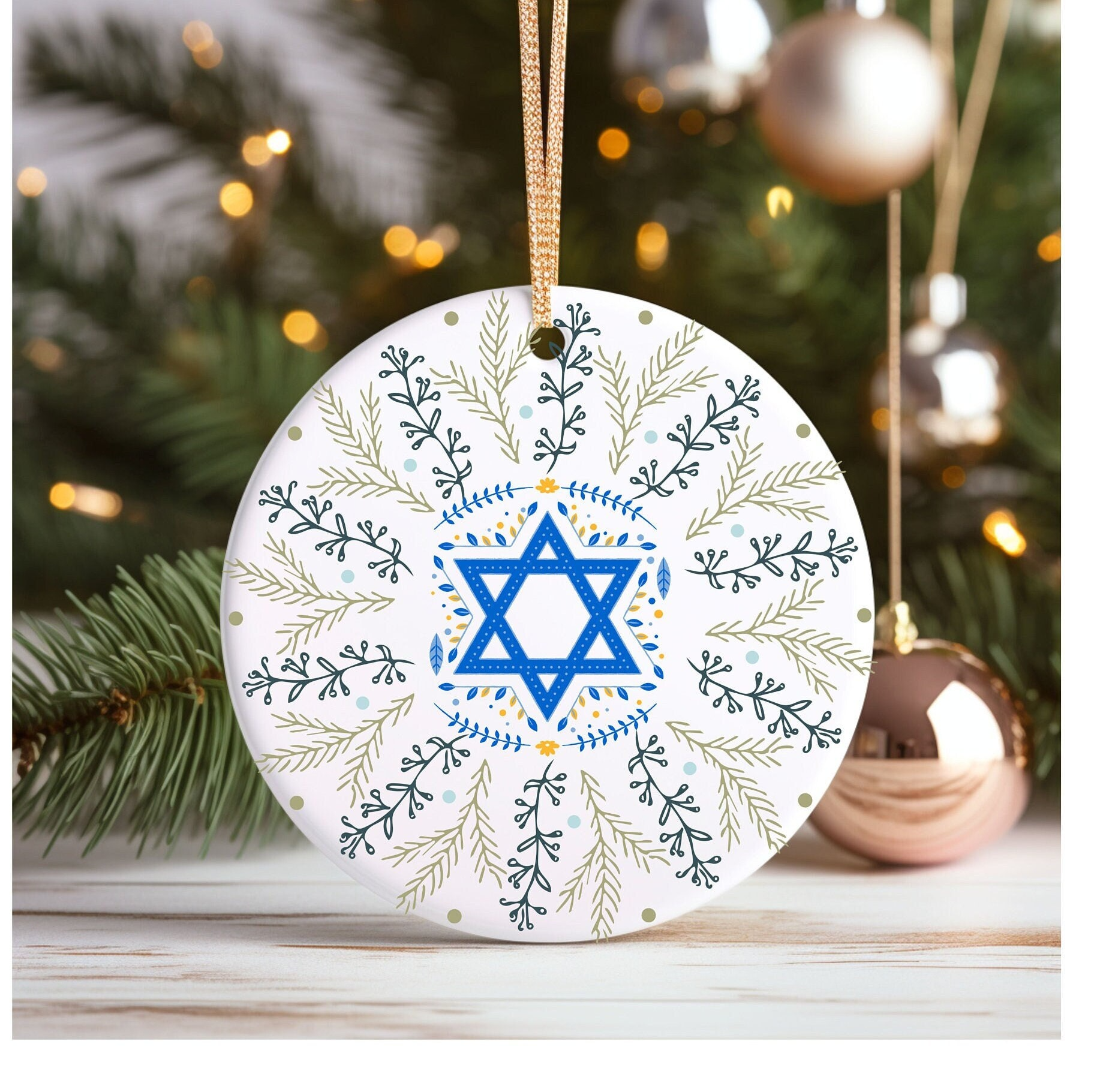 Hanukkah Ceramic Ornament Jewish Holiday - Interfaith Family Gift Ideas, Jewish and Christian Family Decorations