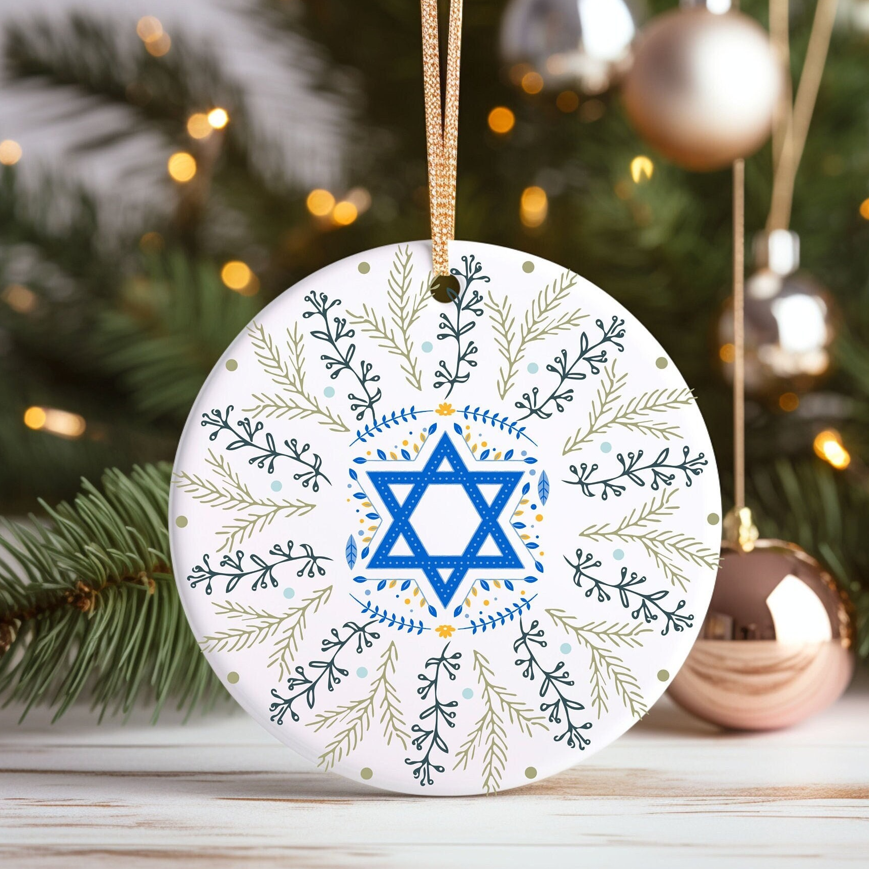 Hanukkah Ceramic Ornament Jewish Holiday - Interfaith Family Gift Ideas, Jewish and Christian Family Decorations