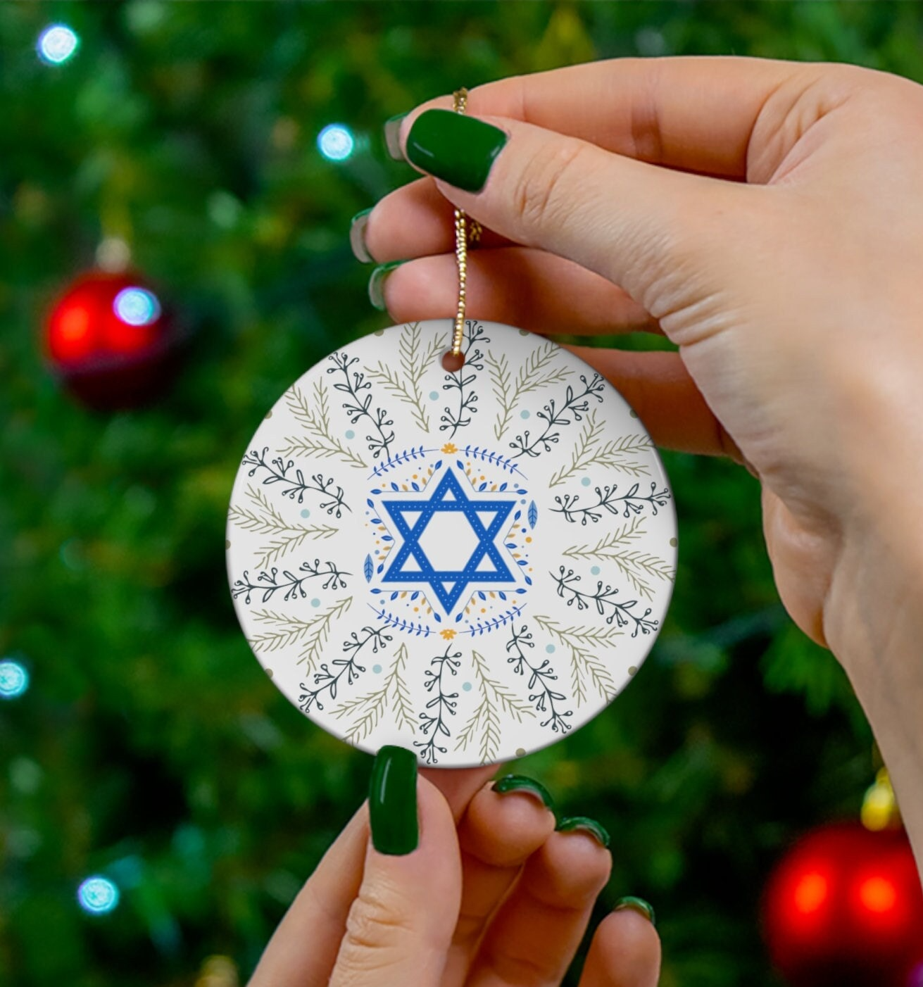 Hanukkah Ceramic Ornament Jewish Holiday - Interfaith Family Gift Ideas, Jewish and Christian Family Decorations