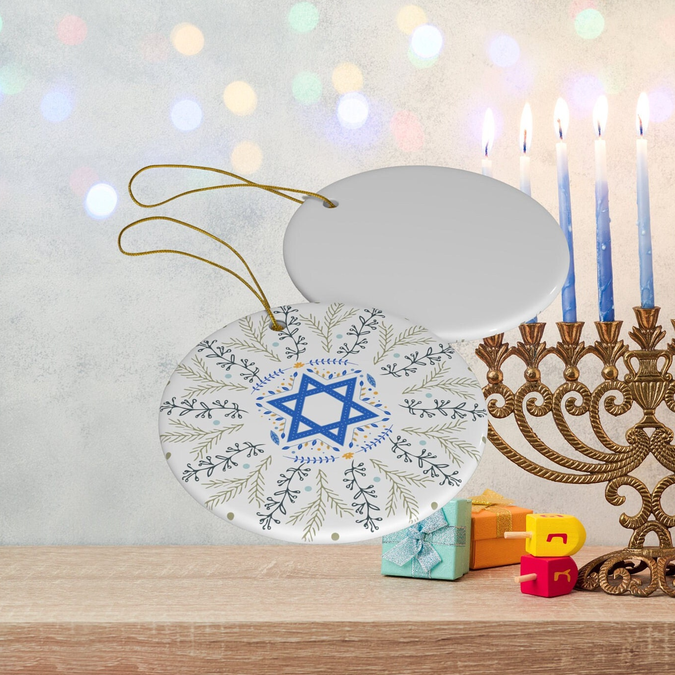 Hanukkah Ceramic Ornament Jewish Holiday - Interfaith Family Gift Ideas, Jewish and Christian Family Decorations