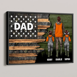 Hunting Dad Grandpa With Kids Half Nation Flag - Personalized Poster/Canvas - Gift For Hunter, Hunting Season, Gift for Dad, Papa, Grandpa, Daddy, Dada