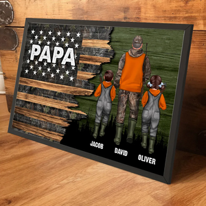 Hunting Dad Grandpa With Kids Half Nation Flag - Personalized Poster/Canvas - Gift For Hunter, Hunting Season, Gift for Dad, Papa, Grandpa, Daddy, Dada