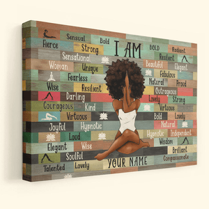 I Am Black Woman Yoga Pose - Personalized Wrapped Canvas - Gift for Black Woman, Black Girl, African American, Black History Month, Juneteenth - Suzitee Store