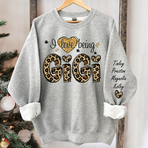 I Love Being Grandma Leopard Valentine Day - Personalized Sleeve Printed Sweater - Gift for Grandma, Nana, Grandparent