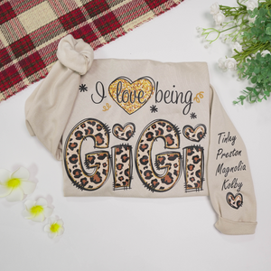 I Love Being Grandma Leopard - Personalized Sleeve Printed Sweater - Gift for Grandma, Nana, Grandparent