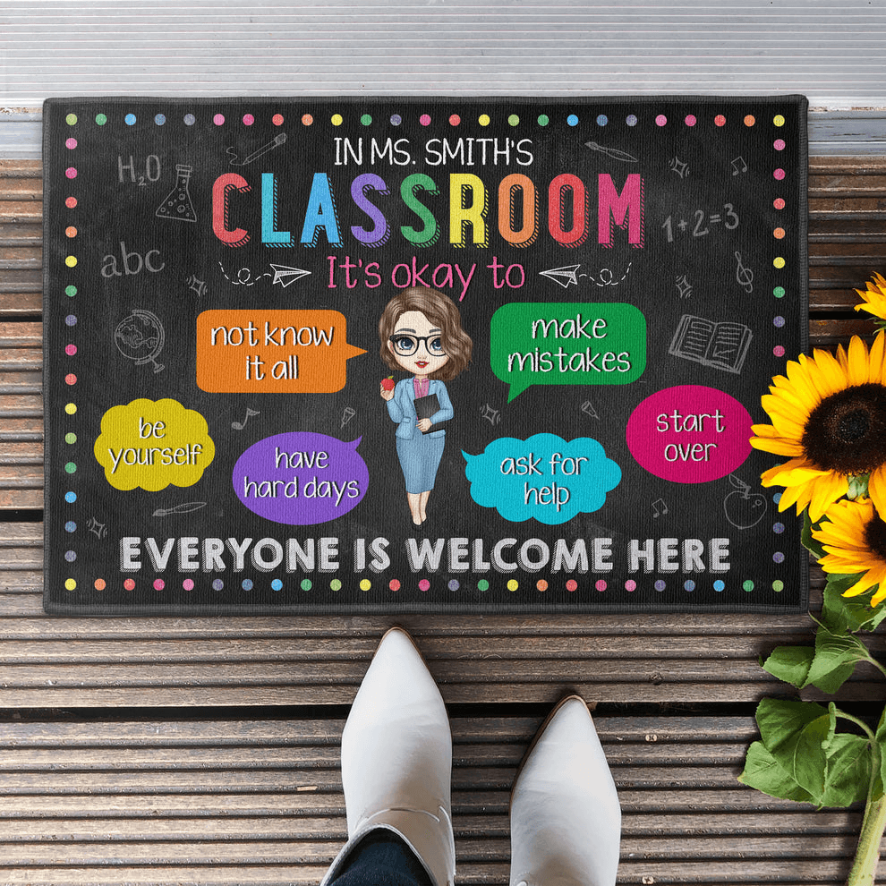 In My Classroom Everything Is Okay - Personalized Doormat - Back To School Gift For Teacher, Educator, Kindergarten, Preschool, Pre K, Paraprofessional