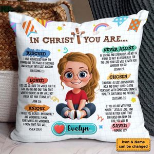 Affirmation Gift For Kids In Christ You Are - Personalized Custom Pillow - Gift For Grandson, Granddaughter, Son, Daughter