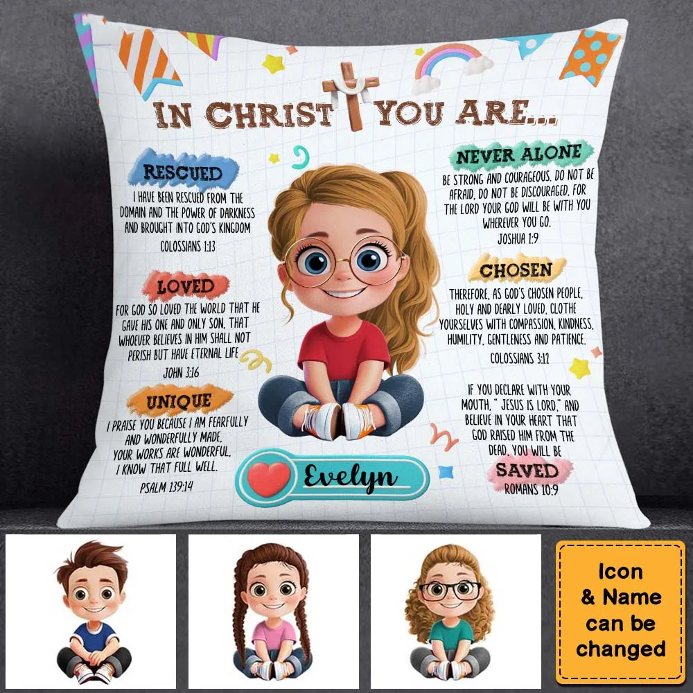 Affirmation Gift For Kids In Christ You Are - Personalized Custom Pillow - Gift For Grandson, Granddaughter, Son, Daughter