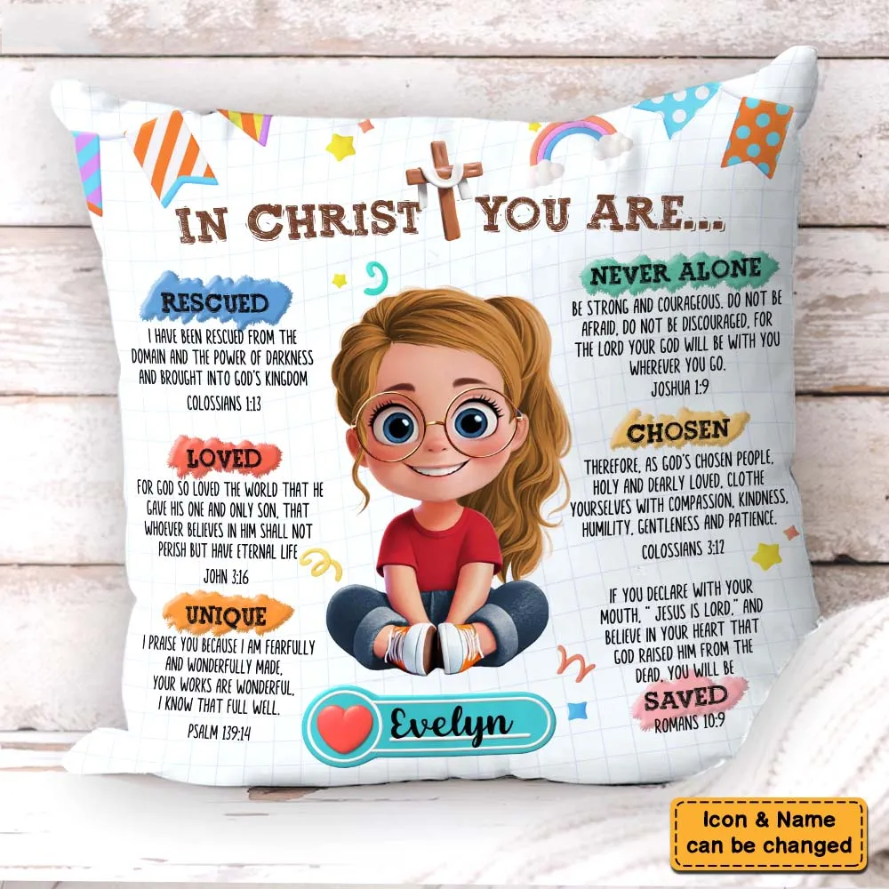 Affirmation Gift For Kids In Christ You Are - Personalized Custom Pillow - Gift For Grandson, Granddaughter, Son, Daughter