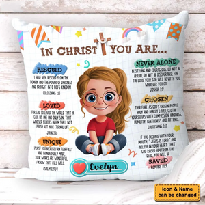 Affirmation Gift For Kids In Christ You Are - Personalized Custom Pillow - Gift For Grandson, Granddaughter, Son, Daughter