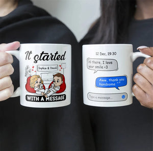 It Started With A Message - Personalized Custom Mug - Anniversary, Vacation, Funny Gift For Couples, Family