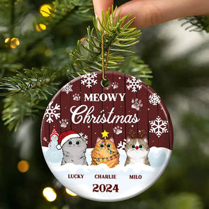 Meowy Christmas - Personalized Circle Ceramic Ornament - Christmas Gift for Cat Lovers, Pet Lovers, Cat Mom, Cat Dad