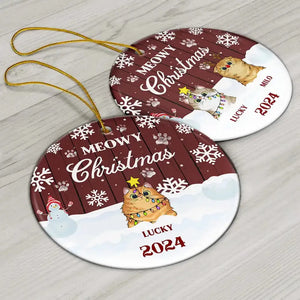 Meowy Christmas - Personalized Circle Ceramic Ornament - Christmas Gift for Cat Lovers, Pet Lovers, Cat Mom, Cat Dad