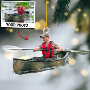 Custom Photo Kayak Christmas Ornament, Personalized Gift with Picture, Gift For Kayaker Parter, Paddling Keepsake, River Kayak Trip Xmas Decor