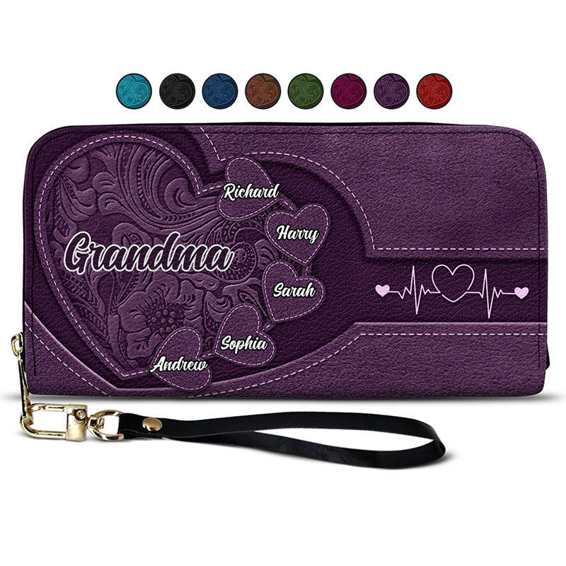 Grandma's Little Sweethearts - Personalized Leather Long Wallet - Gift for Mom, Wife, or Grandma | Birthday, Mother's Day or Any Occasion