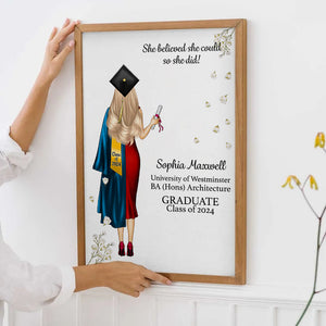 She Believed She Could So She Did - Personalized Poster/Canvas Print - Graduation Gifts, Presents & Ideas For Her/Him, Grad Ceremony, Commencement, Convocation, College & University