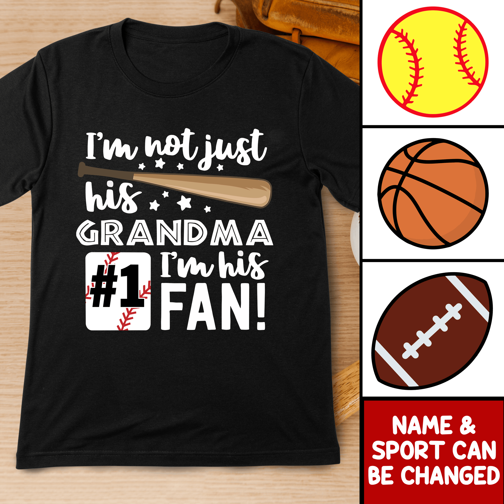 I'm Not Just His Grandma I'm His Fan - Personalized Custom T Shirt - Birthday, Loving, Funny Gift for Grandma/Nana/Mimi, Mom, Wife, Grandparent - Suzitee Store