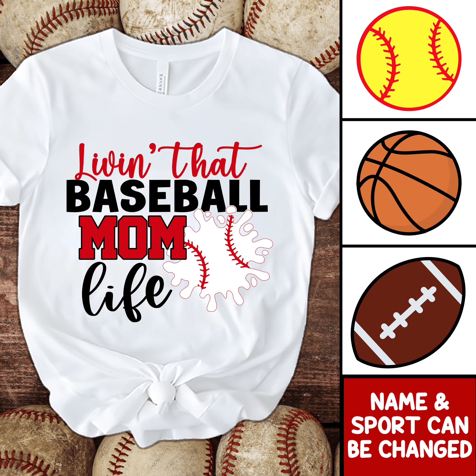 Livin That Baseball Life - Personalized Custom T Shirt - Gift for Grandma/Nana/Mimi, Mom, Wife, Grandparent - Suzitee Store