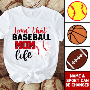 Livin That Baseball Life - Personalized Custom T Shirt - Gift for Grandma/Nana/Mimi, Mom, Wife, Grandparent - Suzitee Store