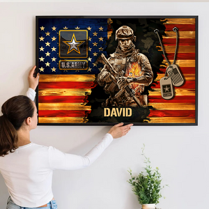 Soldier American Rustic Flag - Personalized Poster - Gift For Military Veteran Dad Grandpa Veteran