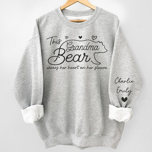 This Mama Bear Wears Her Heart On Her Sleeve - Personalized Sleeve Printed Sweater - Gift for Grandma, Nana, Mama, Grandparent