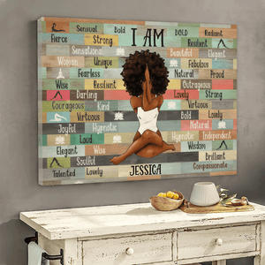 I Am Black Woman Yoga Pose - Personalized Gift for Black Woman, Black Girl - Black History Month, Juneteenth | Custom Black Art, African American