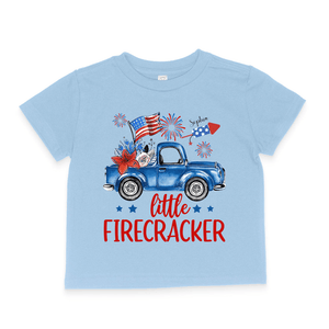 Little Firecracker 4th of July Patriotic - Personalized Custom Toddler T-Shirt - Gift for Baby, Son, Daughter, Grandkids