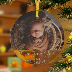 Custom Photo Baby's First Christmas - Personalized Circle Acrylic Ornament - Babies First Christmas Gifts