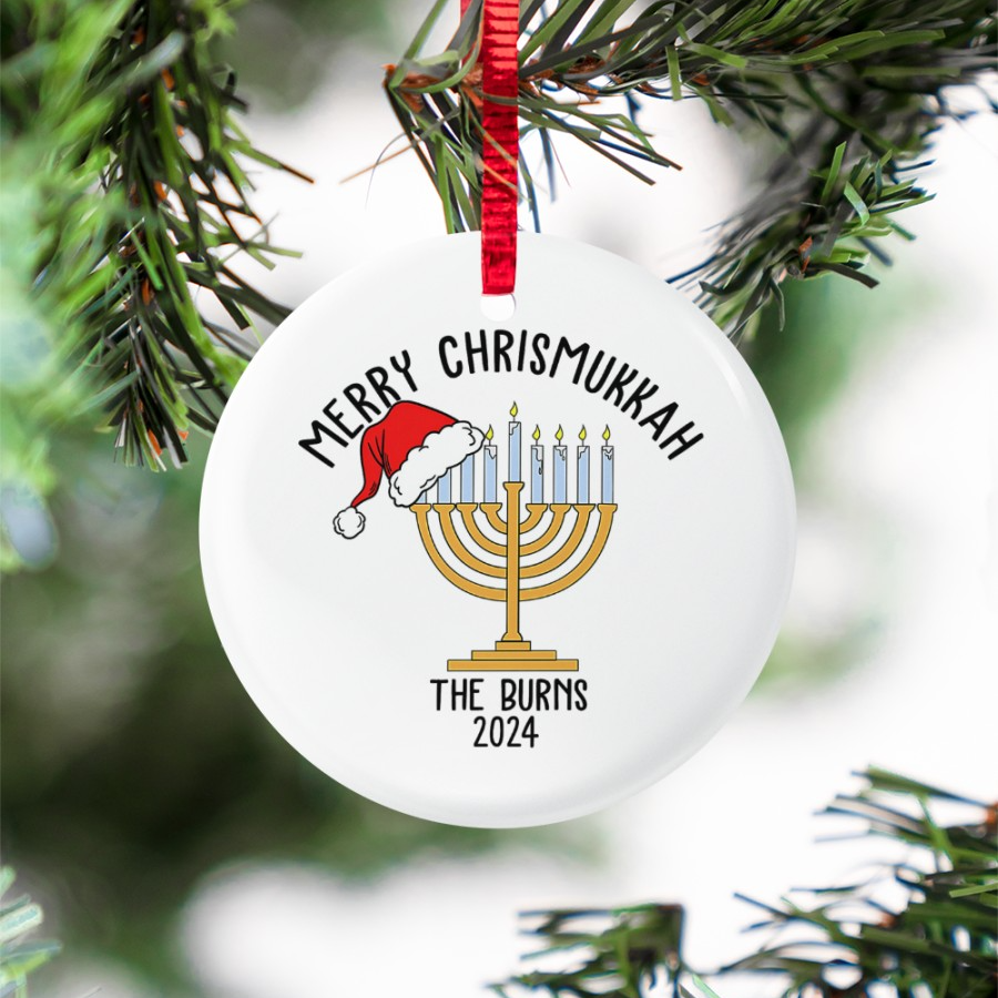 Christmas Hanukkah Ornament 2024 - Interfaith Family Gift Ideas, Jewish and Christian Family Decorations