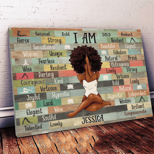 I Am Black Woman Yoga Pose - Personalized Gift for Black Woman, Black Girl - Black History Month, Juneteenth | Custom Black Art, African American