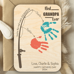 Fishing Handprint Sign - Personalized Wooden Plaque - Father's Day Gift for Dad, Papa, Grandpa, Daddy, Dada - Suzitee Store