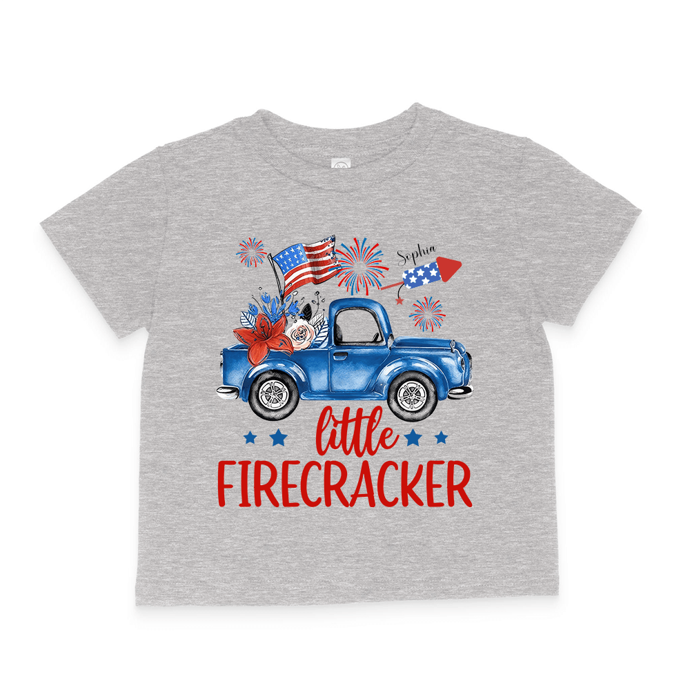 Little Firecracker 4th of July Patriotic - Personalized Custom Toddler T-Shirt - Gift for Baby, Son, Daughter, Grandkids