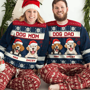 Dog Mom Dog Dad - Personalized Custom Ugly Sweatshirt Unisex Jumper - Funny Christmas Ugly Sweater Gifts For Dog Owners, Dog Lovers, Dog Mum, Dog Brother, Dog Sister - Suzitee Store