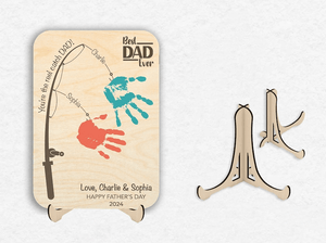 Fishing Handprint Sign - Personalized Wooden Plaque - Father's Day Gift for Dad, Papa, Grandpa, Daddy, Dada - Suzitee Store