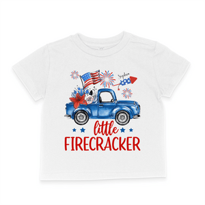 Little Firecracker 4th of July Patriotic - Personalized Custom Toddler T-Shirt - Gift for Baby, Son, Daughter, Grandkids