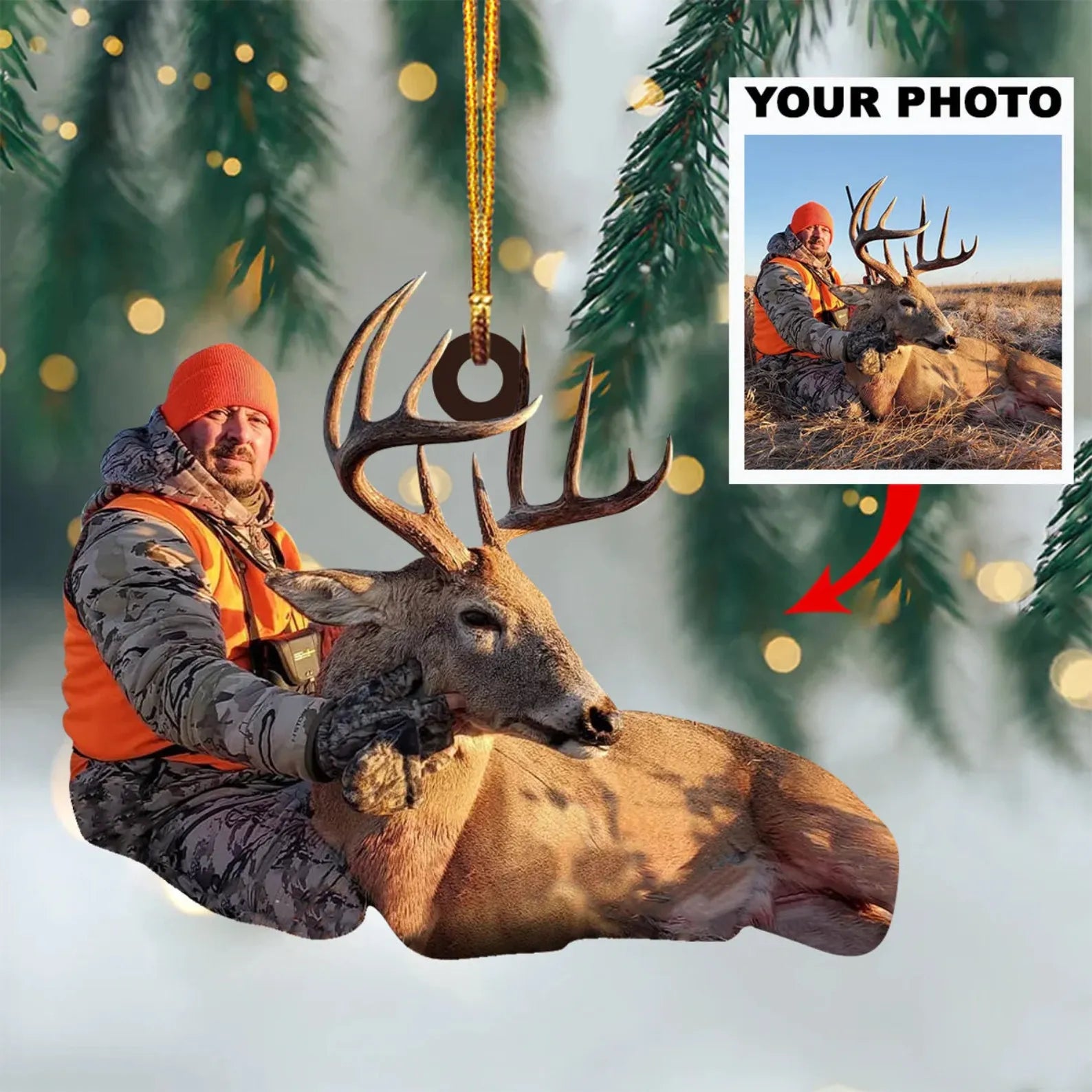 Custom Photo Hunting Ornament - Personalized Gift for Hunter, Outdoor Hunting, Hunting Season, Deer Hunting | Christmas Ornament