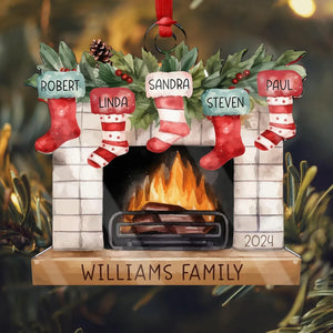 Personalized Christmas Stockings On Fireplace Custom Name Ornament - Family Christmas Stocking Ornament, Christmas Gift, Christmas Ornaments, Family Christmas Decoration