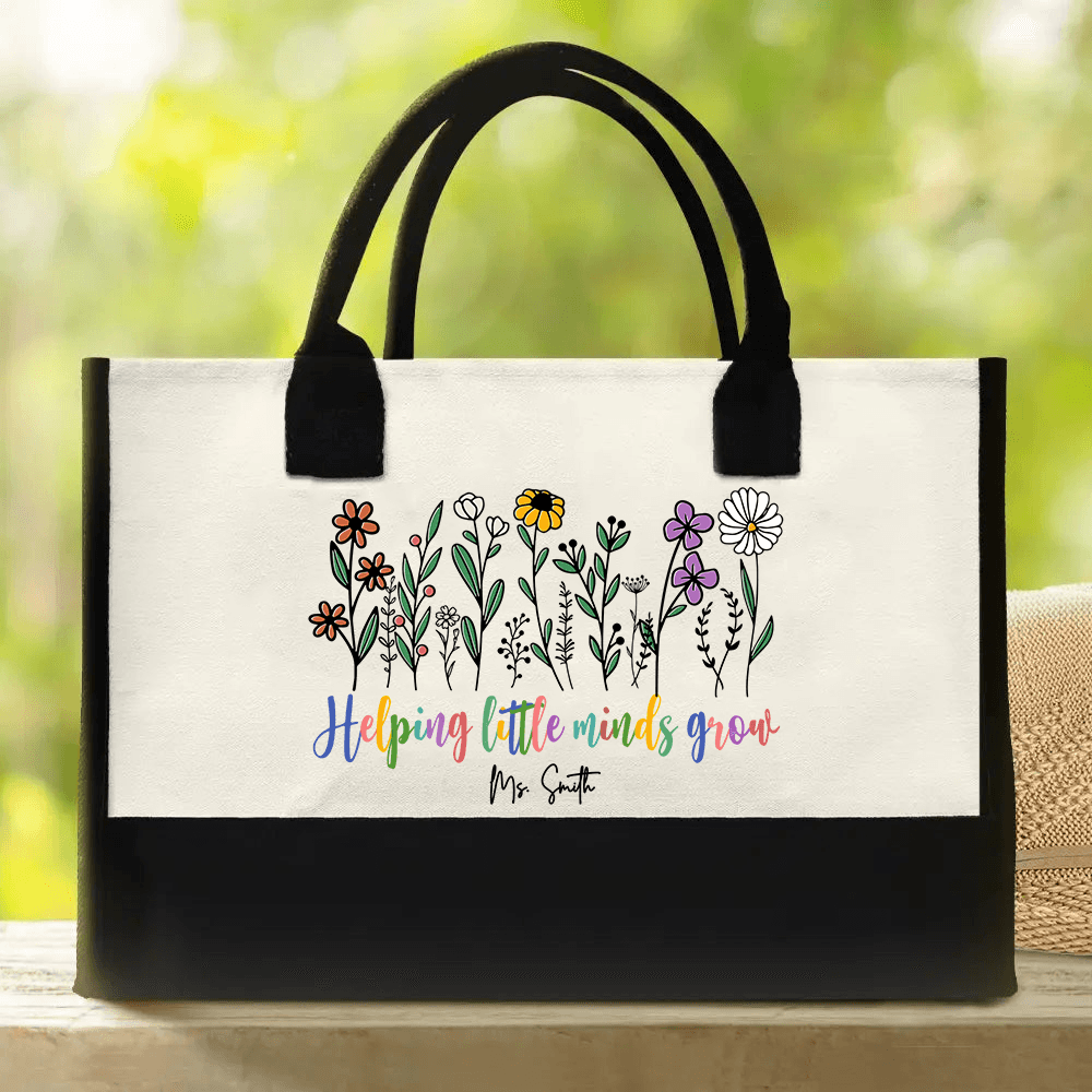 Helping Little Minds Grow - Personalized Canvas Tote Bag - Back To School Gift For Teacher, Educator