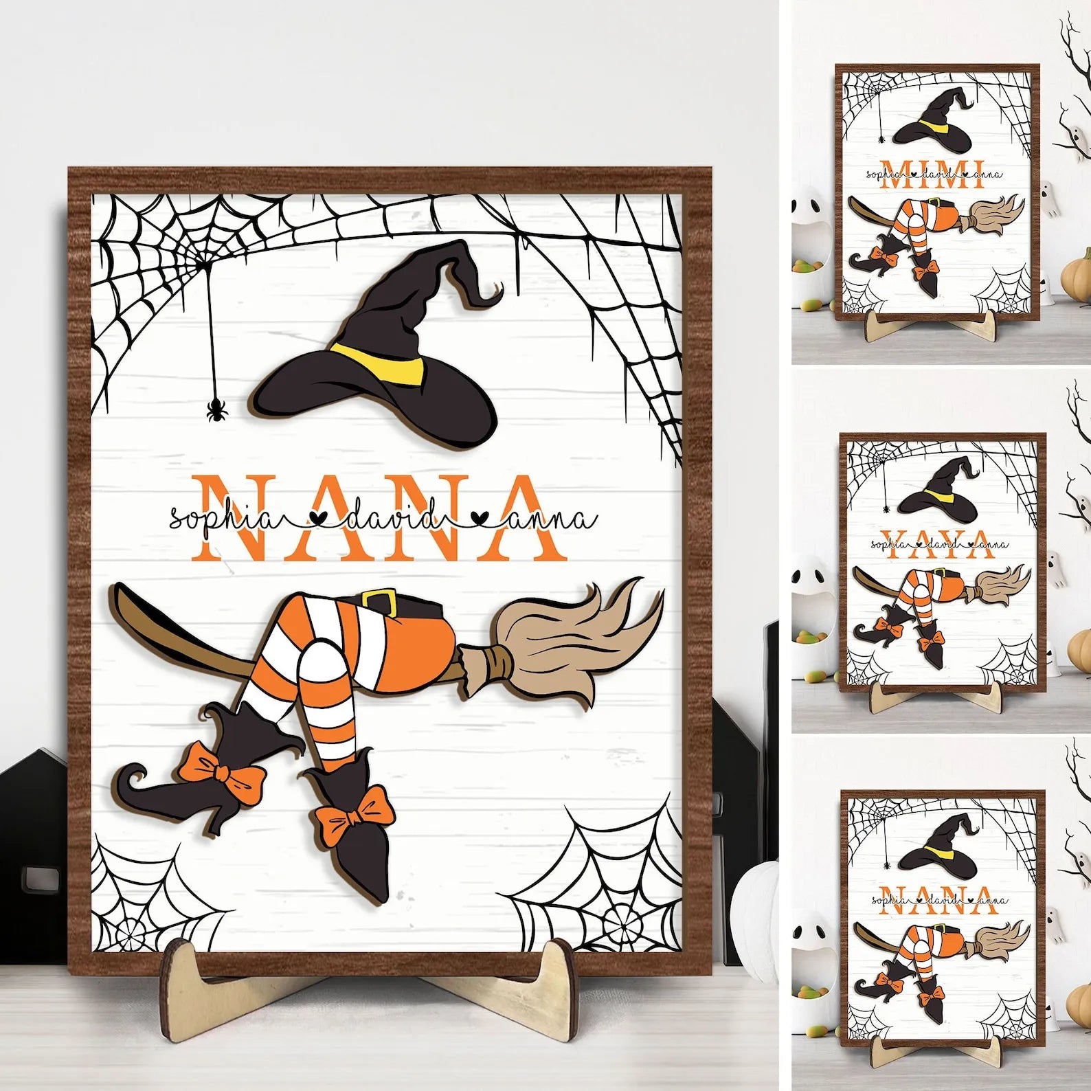 Personalized Nana Witch Two-Layer Wooden Plaque, Custom Kid's Name Halloween Wooden Sign, Spooky Season Wood Sign, Halloween Gift for Mom, Grandma