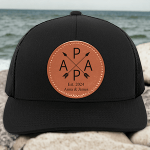 Custom Kids' Names Dad Established Trucker Hat - Personalized Round-shaped Leather Patch Hat - Custom Father's Day Gift for Him, Husband, Daddy, Grandpa, Dad Hat, Dad Gift From Daughter, Custom Dad Cap, Gift For Dad From Kids, Dad Gift