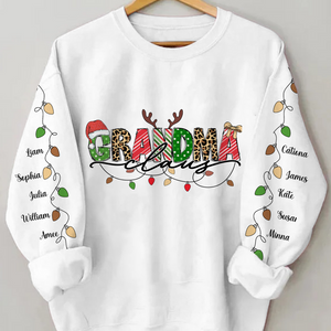 Grandma Claus Custom Name Christmas Light - Sleeve Printed Sweater - Gift for Grandma, Nana, Grandparent