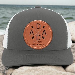 Custom Kids' Names Dad Established Trucker Hat - Personalized Round-shaped Leather Patch Hat - Custom Father's Day Gift for Him, Husband, Daddy, Grandpa, Dad Hat, Dad Gift From Daughter, Custom Dad Cap, Gift For Dad From Kids, Dad Gift