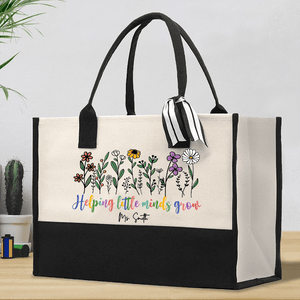 Helping Little Minds Grow - Personalized Canvas Tote Bag - Back To School Gift For Teacher, Educator