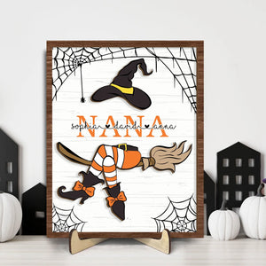 Personalized Nana Witch Two-Layer Wooden Plaque, Custom Kid's Name Halloween Wooden Sign, Spooky Season Wood Sign, Halloween Gift for Mom, Grandma