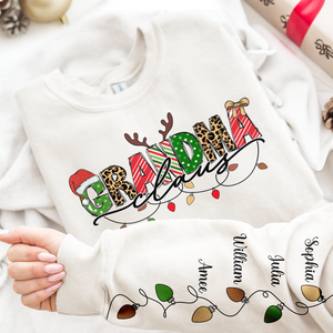 Grandma Claus Custom Name Christmas Light - Sleeve Printed Sweater - Gift for Grandma, Nana, Grandparent