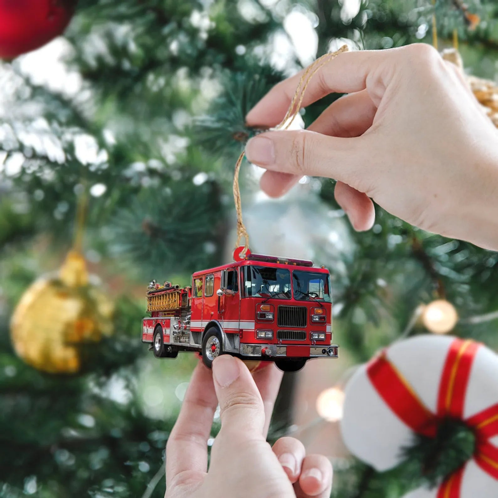 Custom Fire Truck Ornament -  Personalized Photo Gift for Firefighter, Paramedic | Christmas Decoration