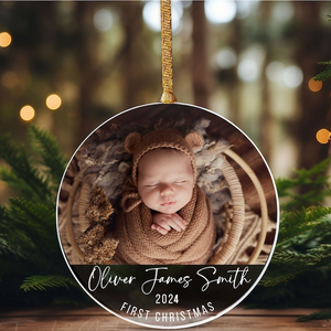 Custom Photo Baby's First Christmas - Personalized Circle Acrylic Ornament - Babies First Christmas Gifts